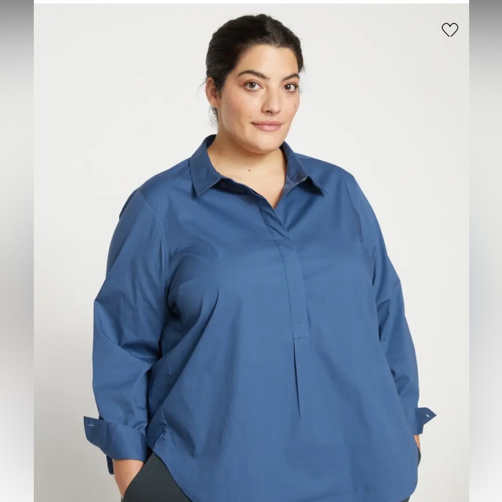 New Universal Standard Elbe Popover Stretch Poplin Shirt